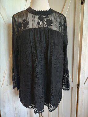 Chance or Fate Black Lace Long Sleeve Blouse Sz XL #Whimsygoth #romantic #fairy